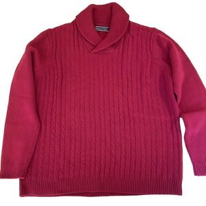 Woolovers Mens L 100% Pure New Wool Cable Knit Shawl Collar Sweater Red